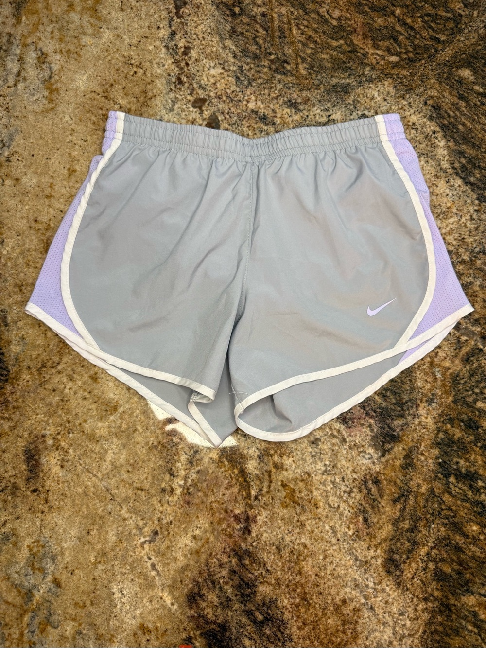 Nike Kid’s Gray Shorts with Lavender Side Panels and White Trim